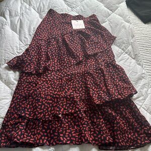Missguided Layered Midi Skirt Navy & Red Print | NWT | US 2